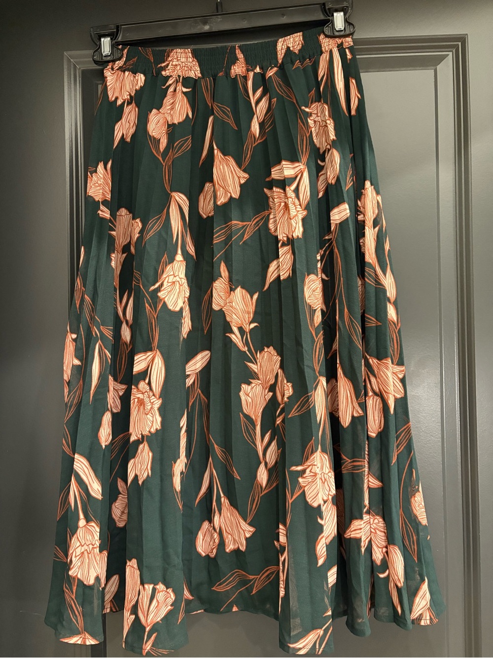 a new day Dark Green Maxi Skirt with Peach Floral Print